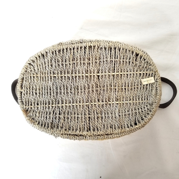 Unique Beautiful Earth Tone Multicolored Wooven Jute Basket with Leather Handles - Picture 11 of 11